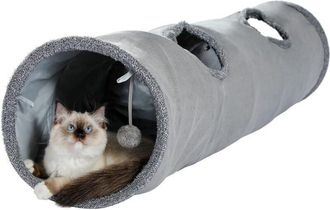 OEM [nunca Usado] T&uacute;nel De Gamuza Para Gatos, Grande Y Plegable, Con 2 Agujeros Y Bola Colgante, Para Gatos, Gatitos Y Conejos, 30 Cm De Di&aacute;metro