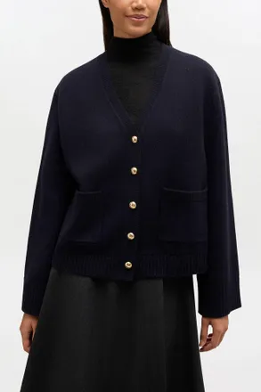 Ganni Navy Classic Wool Cardigan - Size XXS