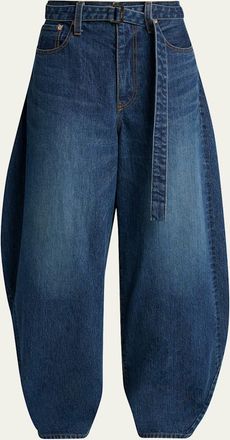 sacai Belted Denim Barrel-Leg Pants