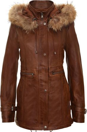 Infinity Leather Womens Warm Leather Hooded Parka Jacket-Northwich
