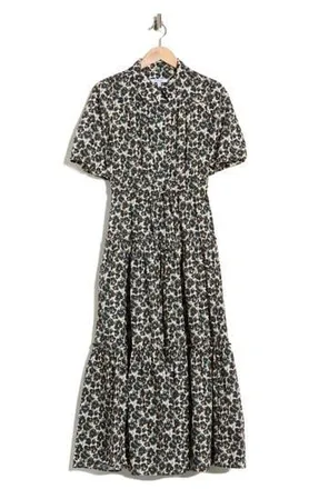 Derek Lam Dahlia Balloon Sleeve Cotton Shirtdress in Teal Anemone Floral at Nordstrom Rack, Size 12