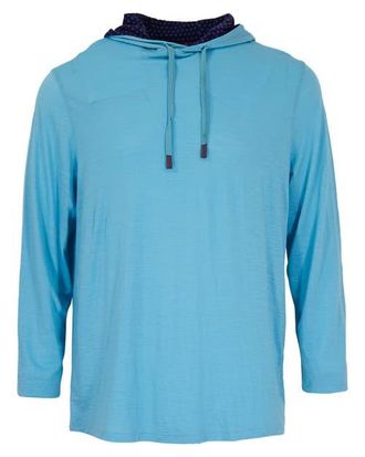 Lords of Harlech Hugo Extra Fine Merino Wool Lightweight Hoodie in Teal at Nordstrom, Size Xx-Large