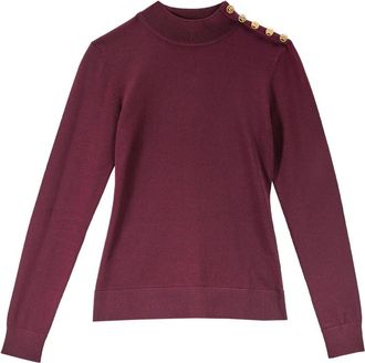 Karl Lagerfeld Button Detail Mock Neck Knit - Dames - Coltruien - Rood - L - Nylon - Truien & Vesten