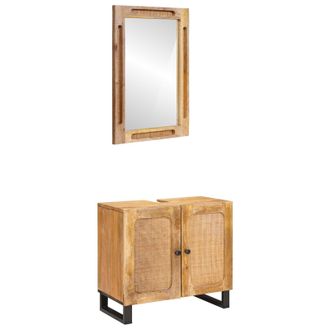 vidaXL Juegos De Ba&ntilde;o Con Puerta 2 Pcs Marr&oacute;n Madera De Mango Maciza Vidaxl