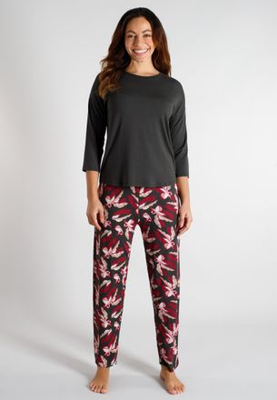 Tom Tailor Pyjama TOM TAILOR, Damen, Gr. 36, grau, dunkel, allover, Single Jersey, Obermaterial: 95% Viskose, 5% Elasthan, bequem 7/8-L&auml;nge, Rundhals, Homewear-S