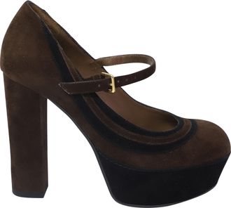 Marni Pre-owned Womens Mary Jane Heels in Brown Suede - Size EU 36