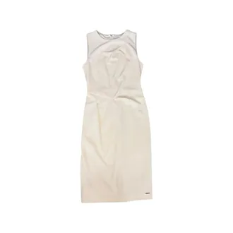 Calvin Klein Short Dresses, female, Beige, Size: M Draped Sleeveless Dress