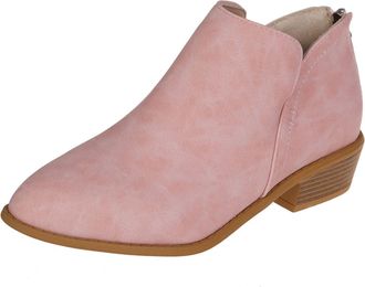 Generic Womens V Cut Thick Heel Ankle Booties - Pointed Toe Back Zip Up Western Boots - Vintage Comfortable Pull On Boot (pink,5.5)