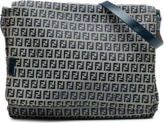 Fendi Pre-owned Cross Body Bags, female, Gray, Size: ONE SIZE Pre-owned Vintage Canvas Crossbody Bag