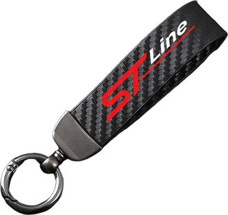 Generic Carbon Fiber Leather Car Keychain for fob Ford ST Line, Keyring 360&deg;Rotatable Swivel Anti-Lost D-Ring,Black-12.5cm