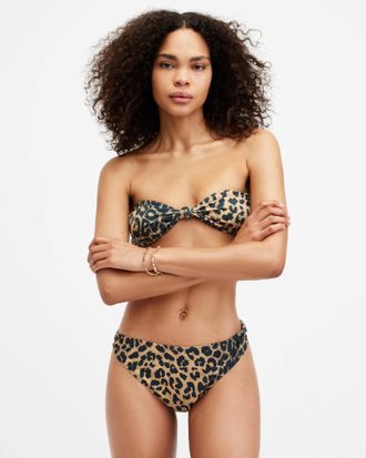 AllSaints Womens Polyamide Emma Leopard Print Bandeau Bikini Top, Size: XS