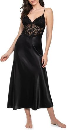 In Bloom by Jonquil Rosalie Satin & Lace Nightgown in Black at Nordstrom, Size Small