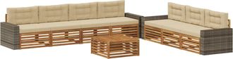 vidaXL Conjunto De Sof&aacute;s De Exterior 8 Uds. Natural Y Beige Poli&eacute;ster Vidaxl
