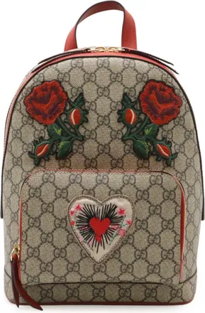 Gucci Beige Khaki Multi-Color Red Color Pvc Leather Backpack (Pre-Owned)