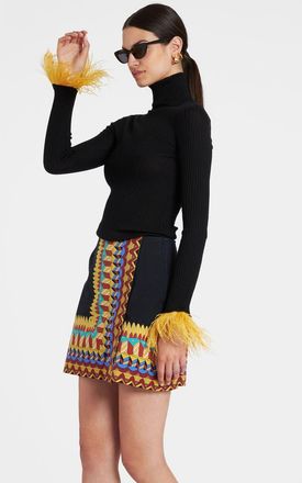 La DoubleJ High Kick Top With Feathers Black at Nordstrom, Size Small