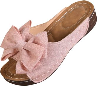Generic Womens Wedge Sandals Open Toe Bow Summer Slippers Solid Color Fashionable Thick Sole Comfortable Breathable Casual Slip On Sandals Beach Outdoor