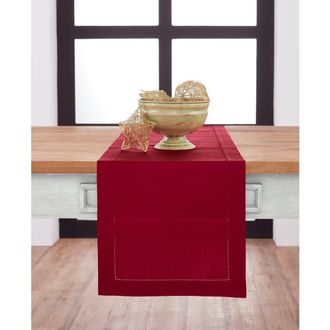 Solino Home Cotton Linen Hemstitch Table Runner for Dining Table, Holiday and Everyday Table Decor in Red at Nordstrom, Size Xx-Small