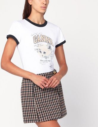 Ganni White Cropped Kitty T Shirt