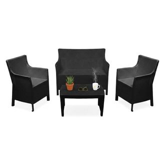 Dmora Set De Sal&oacute;n Exterior Lasca, Mueble Exterior 4 Plazas, Mesa Hecha En Italia, Negro Antracita