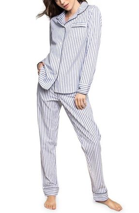 Petite Plume French Ticking Stripe Pajamas in Navy at Nordstrom, Size X-Large