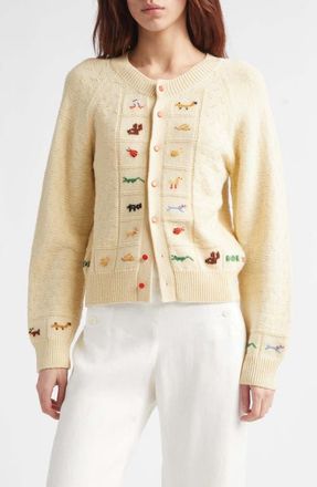Bode Zoologist Embroidered Merino Wool & Alpaca Cardigan in Cream at Nordstrom, Size X-Small