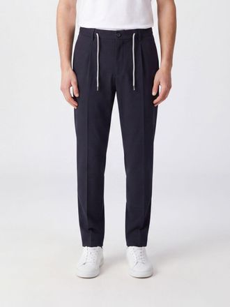 Eleventy Slim Fit Pleated Cotton Chino Trousers with Drawstring Waist