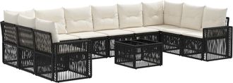 vidaXL Conjunto De Sof&aacute;s De Jard&iacute;n 11 Uds. Negro Y Blanco Crema Vidaxl