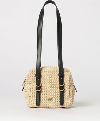 Pinko Mini borsa a spalla in rafia con doppio manico in pelle
