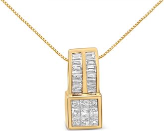House of Brilliance 14K Yellow Gold 1 1/4 cttw Princess and Baguette Cut Geometric Inspired Diamond Pendant Necklace