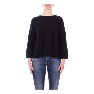 Max Mara Round-neck Knitwear, female, Blue, Size: XS Maglia Due spacchi laterali