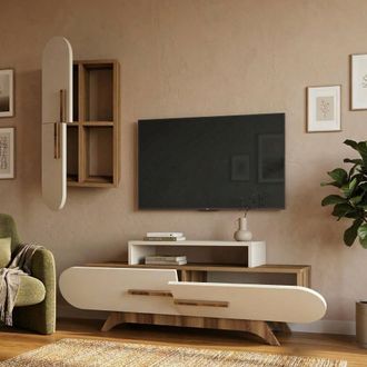 Dmora Pared Modular Ossimo, Mueble De Sala 6 Estantes, Modulable, Apertura Batiente, Abatible, Nogal Marr&oacute;n