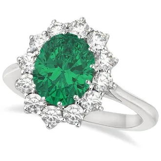 Allurez Oval Gemstone & Diamond Accented Ring in 14k 3.60ct in Emerald/white Gold at Nordstrom, Size 6.5