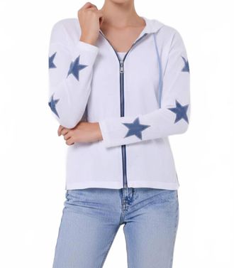 French Kyss Star Zip Up Jacket In White/denim