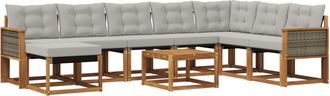 vidaXL Conjunto De Sof&aacute;s De Exterior 9 Uds. Natural Y Gris Claro Vidaxl