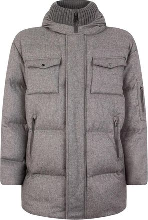 Herno Gewatteerde jas met gebreide kraag - Heren - Winterjassen - Grijs - XL - Wol - Jassen