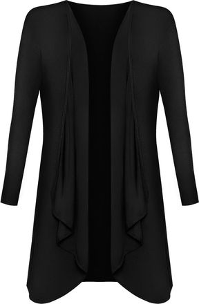 Generic MMK Manchester Womens Waterfall Cardigan - Ladies Plain Casual Summer Long Sleeve Front Open Floaty Duster Blazer Coat Top (Black, 12-14)