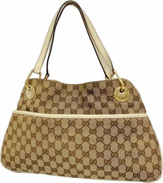 Gucci Beige Brown Canvas Tote Bag (Pre-Owned)