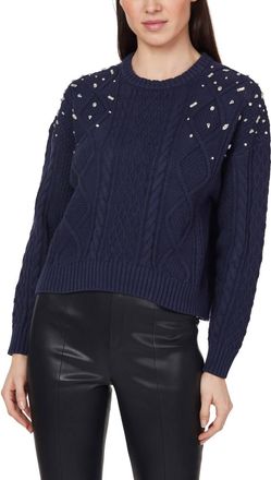 Habitual Embellished Crew Sweater In Dark Sapphire