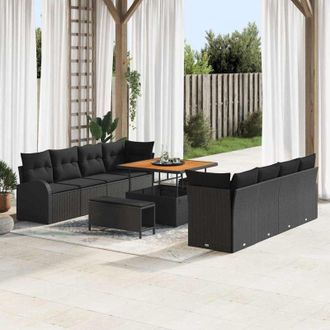 vidaXL Conjunto De Sof&aacute; De Jard&iacute;n 11 Pcs Negro 100 X 100 X 71 Cm Vidaxl