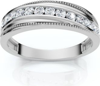 Pompeii3 1/2 Ct Mens Diamond Wedding Ring With Bead Accent High Polished 10k White Gold
