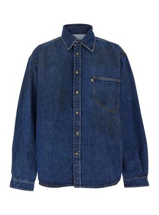 ERL Blue Shirt With Pointed Collar And Logo Patch On The Front In Denim Man