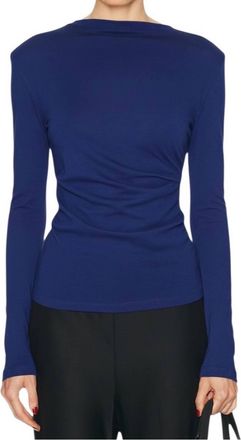 Enza Costa Cashmere Jersey Draped Long Sleeve Crewneck Top In Cobalt