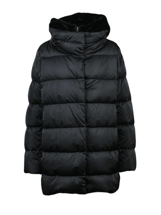 Herno Black Polyester Plush Hooded Down Jacket