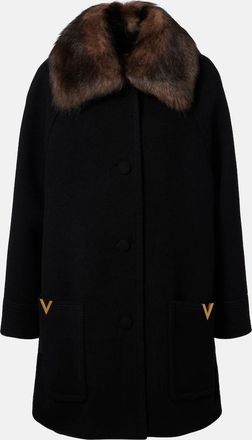 Valentino Shearling-trimmed virgin wool coat
