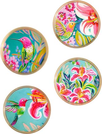 Tiramisu Tropical Hummingbird Metal Coaster Set- Floral Print