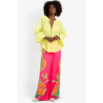 Trina Turk Norry Long-Sleeve Printed Cotton Top in Citrus at Nordstrom, Size Xx-Large