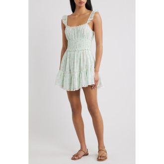 LoveShackFancy Maralina Print Ruffle Minidress in Celadon Drift at Nordstrom, Size X-Small