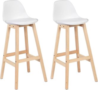 Woltu Lot De 2 Tabouret De Bar Woltu, Pieds En Bois, Tabouret De Cuisine, Si&egrave;ge En Similicuir, Blanc