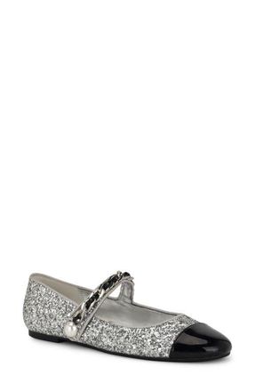 Nine West Platy Cap Toe Mary Jane Flat in Silver at Nordstrom, Size 10.5