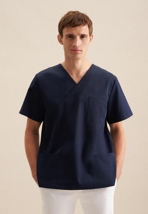 Seidensticker Funktionshemd SEIDENSTICKER, Herren, Gr. XXL45-46, normale &Auml;rmell&auml;ngen, blau (dunkelblau), 60% Baumwolle, 40% Polyester, unifarben, regular fit, V-Aus